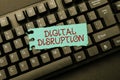 Handwriting text Digital Disruption. Word for occur when technologies affect value proposition of goods Word Processing