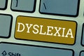 Handwriting text Dyslexia. Concept meaning Disorders that involve difficulty in learning to read and improve