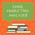 Handwriting text Email Marketing Analysis. Concept meaning Examining the sending of messages to customer Uneven Pile of Hardbound
