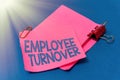 Text showing inspiration Employee Turnover. Conceptual photo Number or percentage of workers who leave an organization
