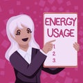 Handwriting text Energy Usage. Business idea Amount of energy consumed or used in a process or system Business Woman