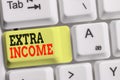 Handwriting text Extra Income. Concept meaning Additional fund received or earned from a non regular basis White pc Royalty Free Stock Photo