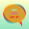 Handwriting text Family Medical Leave Act. Concept meaning FMLA labor law covering employees and families Blank Speech