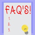 Handwriting text Faq S. Concept meaning Multiple questions answered for online product.