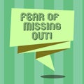 Handwriting text Fear Of Missing Out. Concept meaning Afraid of losing something or someone stressed Folded 3D Ribbon