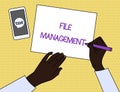 Handwriting text File Management. Concept meaning computer program that provides user interface to analysisage data Top Royalty Free Stock Photo