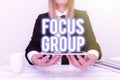 Handwriting text Focus Group. Business overview consist of carefullyselected participants to provide feedback App