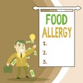 Handwriting text Food Allergy. Concept meaning an abnormal immune response after eating a certain food Successful Businessman or