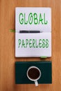 Handwriting text Global Paperless. Business concept going for technology methods like email instead of paper Plain Blank Royalty Free Stock Photo