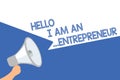 Handwriting text Hello I Am An ...Entrepreneur. Concept meaning person who sets up a business or startups Megaphone Royalty Free Stock Photo