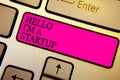 Handwriting text Hello I am A Startup. Concept meaning Entrepreneur starting business Presenting New project Crystal