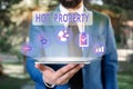 Handwriting text Hot Property. Concept meaning Something which is sought after or is Heavily Deanalysisded Male human Royalty Free Stock Photo