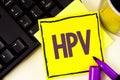 Handwriting text Hpv. Concept meaning Human Papillomavirus Infection Sexually Transmitted Disease Illness written on Sticky Note p Royalty Free Stock Photo