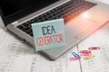 Handwriting text Idea Generator. Concept meaning process of creating developing and communicating ideas Trendy metallic laptop Royalty Free Stock Photo