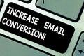 Handwriting text Increase Email Conversion. Concept meaning Action taking place on your landing page Keyboard key Royalty Free Stock Photo