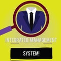Handwriting text Integrated Management System. Concept meaning combines all components of a business into one Magnifying