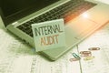 Handwriting text Internal Audit. Concept meaning evaluating and improving the effectiveness of risk management Trendy metallic Royalty Free Stock Photo