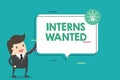 Handwriting text Interns Wanted. Concept meaning Looking for on the job trainee Part time Working student Royalty Free Stock Photo