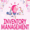 Text caption presenting Inventory Management. Business concept Overseeing Controlling Storage of Stocks and Prices