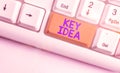 Handwriting text Key Idea. Concept meaning Exceptional or vital thought or suggestion Without comparison White pc keyboard with