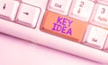 Handwriting text Key Idea. Concept meaning Exceptional or vital thought or suggestion Without comparison White pc keyboard with Royalty Free Stock Photo