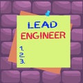 Handwriting text Lead Engineer. Concept meaning control his team and manage phases of the project in hand Reminder color Royalty Free Stock Photo