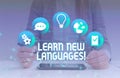 Handwriting text Learn New Languages. Concept meaning developing ability to communicate in foreign lang woman icons Royalty Free Stock Photo