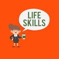 Handwriting text Life Skills. Concept meaning skill that is necessary for full participation in everyday life Female Hu Royalty Free Stock Photo