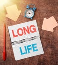 Handwriting text Long Life. Word Written on able to continue working for longer than others of the same kind Time Royalty Free Stock Photo