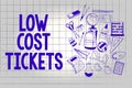 Handwriting text Low Cost Tickets. Concept meaning small paper bought to provide access to service or show Royalty Free Stock Photo