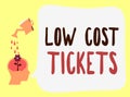 Handwriting text Low Cost Tickets. Concept meaning small paper bought to provide access to service or show Royalty Free Stock Photo