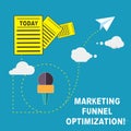 Handwriting text Marketing Funnel Optimization. Concept meaning Improving the customer acquisition campaign Information