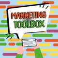 Handwriting text Marketing Toolbox. Business overview Means in promoting a product or services Automation