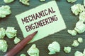 Handwriting text Mechanical Engineering. Concept meaning deals with Design Manufacture Use of Machines Royalty Free Stock Photo