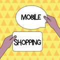 Handwriting text Mobile Shopping. Concept meaning Buying and selling of goods and services through mobile Two Blank