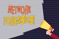 Handwriting text Network Forensics. Concept meaning monitoring and analysis of computer network traffic Hand Holding
