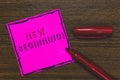 Handwriting text New Beginning. Concept meaning Different Career or endeavor Starting again Startup Renew Pink Paper Important rem