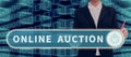 Handwriting text Online Auction. Business showcase digitized sale event which item is sold to the highest bidder