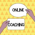 Handwriting text Online Coaching. Concept meaning Learning from online and internet with the help of a coach Two Blank