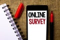 Handwriting text Online Survey. Concept meaning Digital Media Po