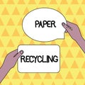 Handwriting text Paper Recycling. Concept meaning Using the waste papers in a new way by recycling them Two Blank