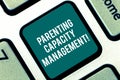 Handwriting text Parenting Capacity Management. Concept meaning parents ability to protect children from risk Keyboard