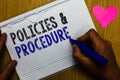 Handwriting text Policies and Procedure. Concept meaning list of rules defines customer and buyer rights Paper register multiline
