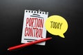 Handwriting text Portion Control. Business concept knowing the correct measures or serving sizes as per calorie Thinking Royalty Free Stock Photo
