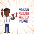 Handwriting text Proactive Predictive Practiced Prepared. Concept meaning Preparation Strategies Management Man Standing