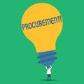 Handwriting text Procurement. Concept meaning Procuring Purchase of equipment and supplies Person Standing and Raising