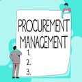 Text showing inspiration Procurement Management. Conceptual photo buying Goods and Services from External Sources Typing