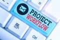 Handwriting text Project Workflow. Concept meaning series of steps that need to be taken to complete tasks.