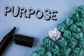 Handwriting text Purpose. Concept meaning Reason for doing something Desired Goal Target Planned Achievement written on Plain Blue Royalty Free Stock Photo