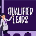 Handwriting text Qualified Leads. Business approach lead judged likely to become a customer compared to other Woman Royalty Free Stock Photo